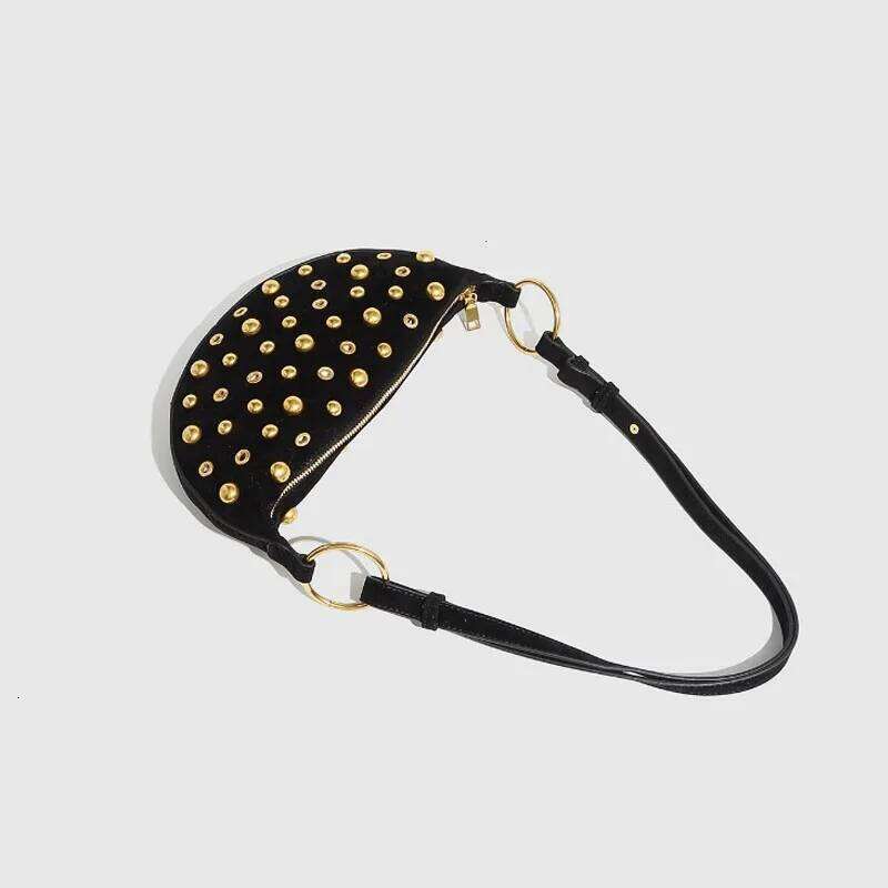 Designer Studded Crescent 2025 New Women Metal Underarm Bag High-end Retro Rivet Polka Dot Shoulder Bags Y260205