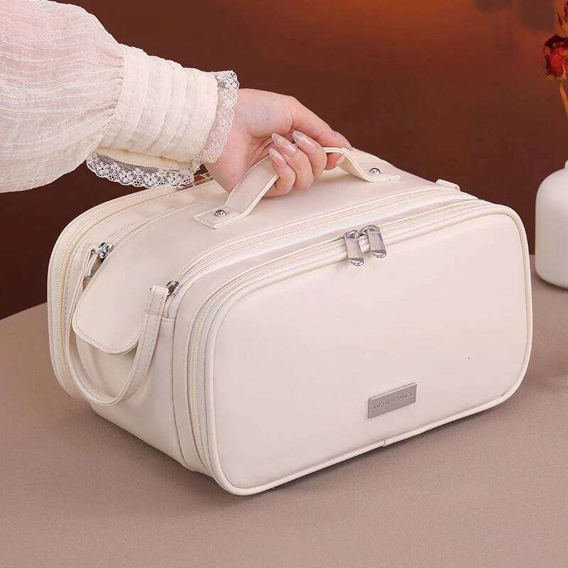 Large Capacity Women's Makeup Bag Multiple Compartments Waterproof Travel Cosmetic Organizer with Brush Holder Y260206