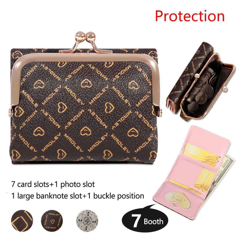 New Women's Wrist Strap Short Old Flower Zero Wallet Large Capacity Coin Letter Multi Card Bag Money Clip Y260206
