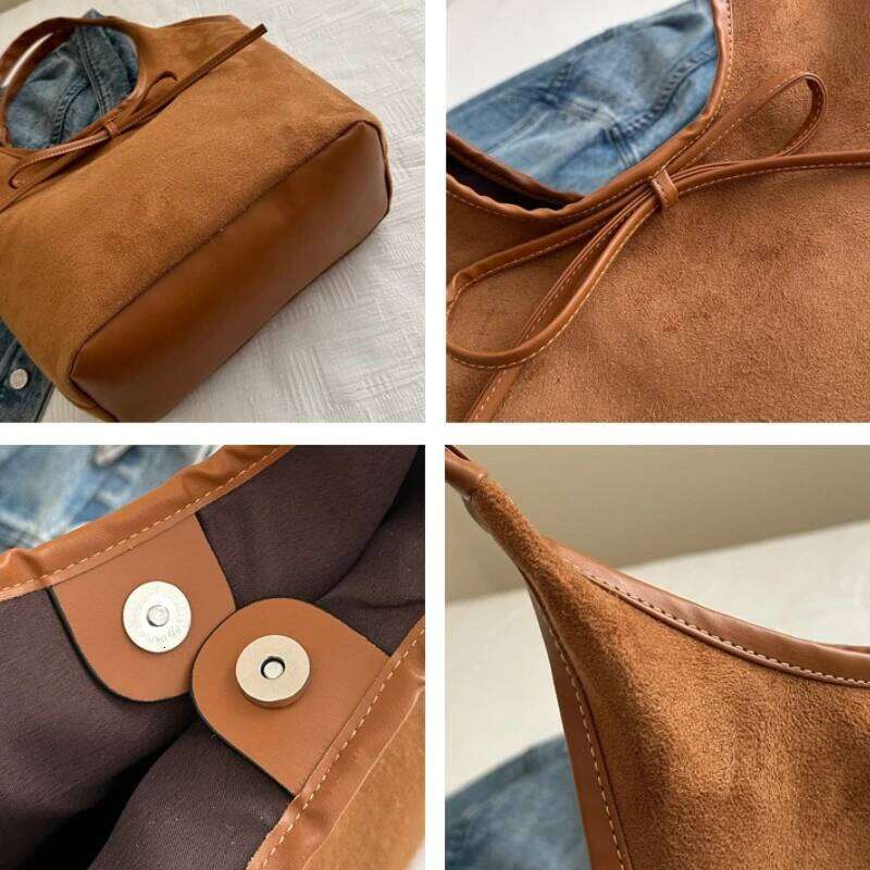 French Retro Bow Underarm Shoulder New Large Capacity Casual Bucket Bag, Frosted Texture Hand-held Women's Bags Y260205