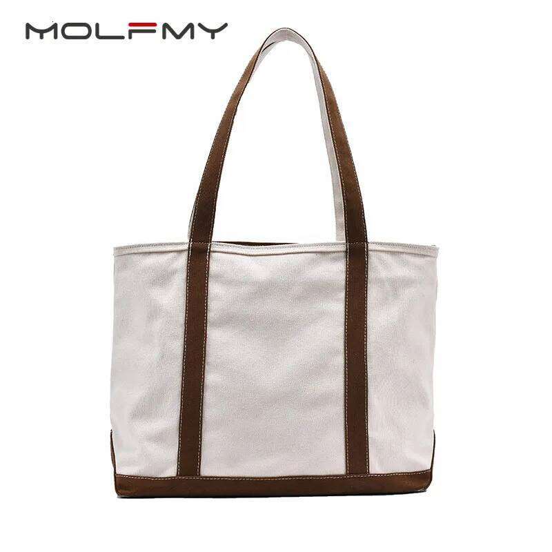 Simple Canvas Women's Handbag Zipper Shoulder 2022 Fashion Striped Strap Large Capacity Ladies Square Tote Shopping Bag Y260204