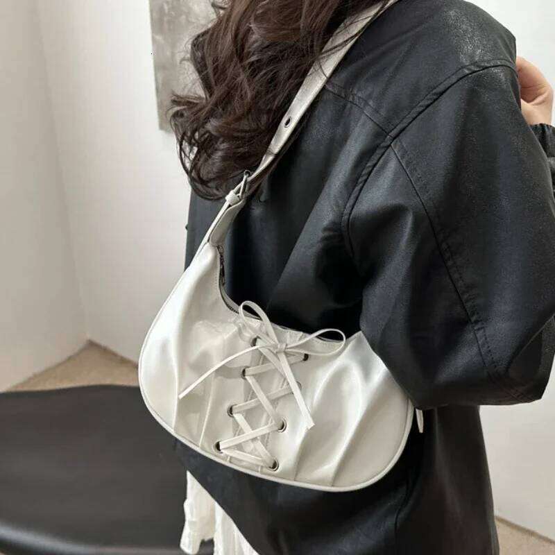 Sweet Bowknot Cool Girls Underarm Bags Pleated Design Women's Shoulder Crossbody Bag Simple Soft Pu Female Handbags Purse Y260205