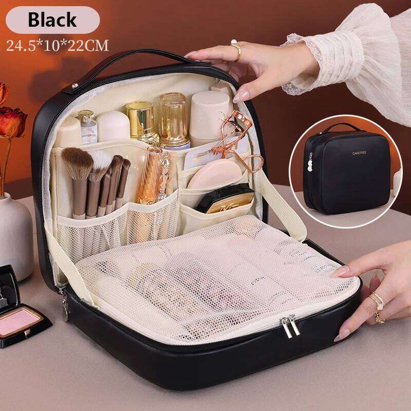 Tote Pu Fashion Women Travel Large Capacity Organizer Cosmetic Toiletry Pouch Detachable Double Layer Makeup Bag Y260206