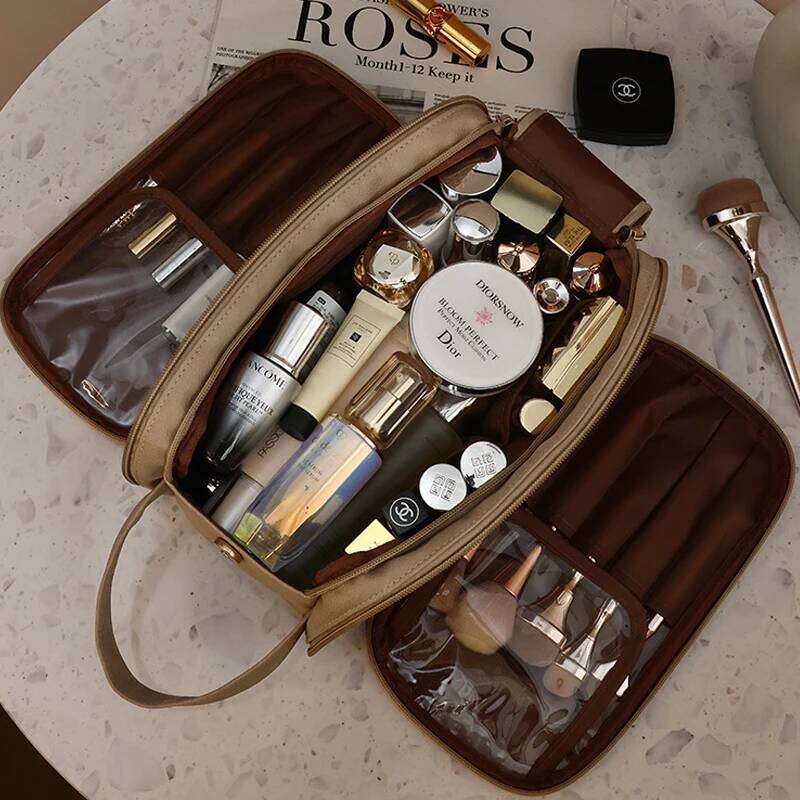 Ladies' Makeup Large Capacity Handheld Business Travel washing bag Multi functional Portable leather Storage Bag Gift Y260206