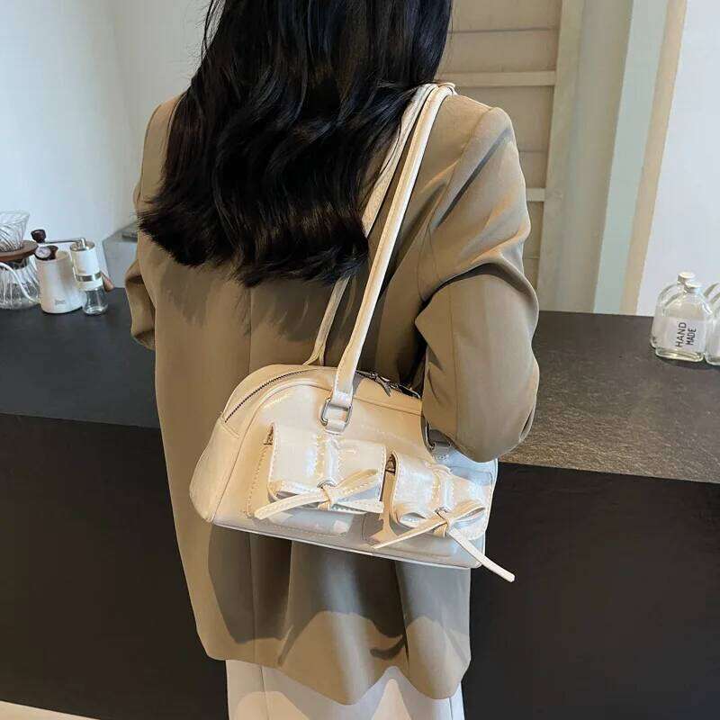 Bow Pocket Design Women's Shoulder Bag Vintage Pu Leather Ladies Small Underarm Bags Fashion Female Luxury Handbags Tote Purse Y260205