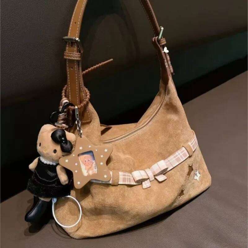 JIAERDI Sweet Cute Bow Star Tote Women Large Capacity Brushed Shoulder Ladies Retro Versatile Commuter Underarm Bag 2025 Y260205