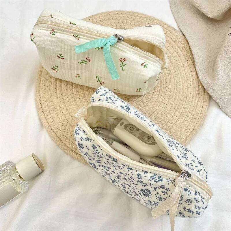 Large Capacity Blue Begonia Cosmetic Bag Toiletry Organizer Makeup Pouch for Women Travel Essentials Storage Bags Y260206