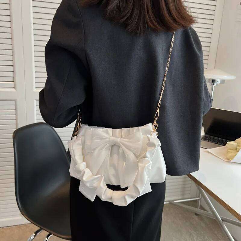 Fashion Casual For Women Cute Bow Black White Blue Kahki PU Handbags Trendy Daily Shoulder Underarm Bags bolsa feminina Z260207 - view 5