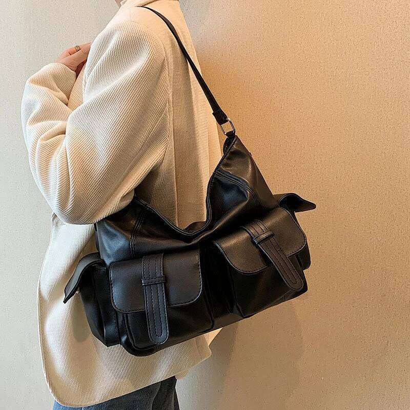 Female Stylsih Tote black Hobo Handbag Large Capacity Shoulder Ladies Soft PU Leather Messenger Bags Women Shopper Bag Y260204