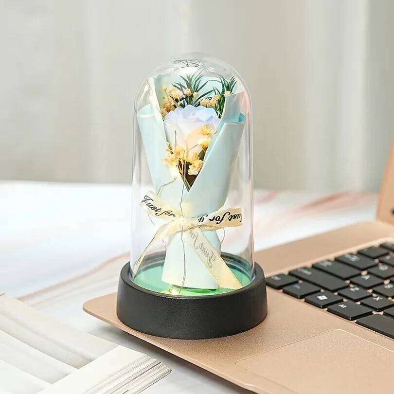 Everlasting Rose LED Glass Dome Bouquet Illuminated Ornament Perfect Valentine's Day Christmas Home Decor Romantic Gift S260204