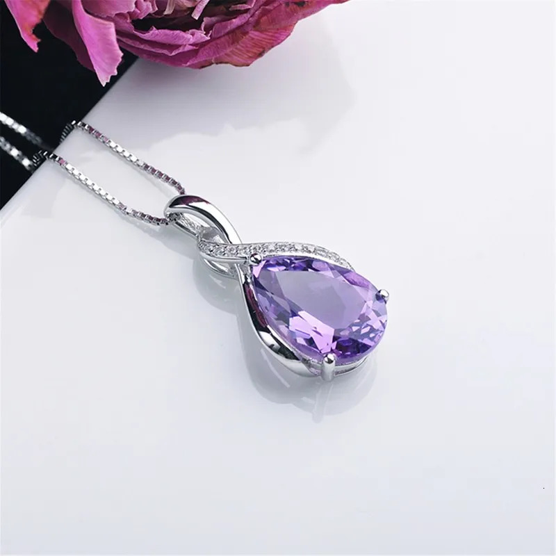 Buyee 925 Sterling Silver Female Stone Pendant Chain Natural Amethyst Aquamarine Necklace for Women Fashion Fine Jewelry Chain260202