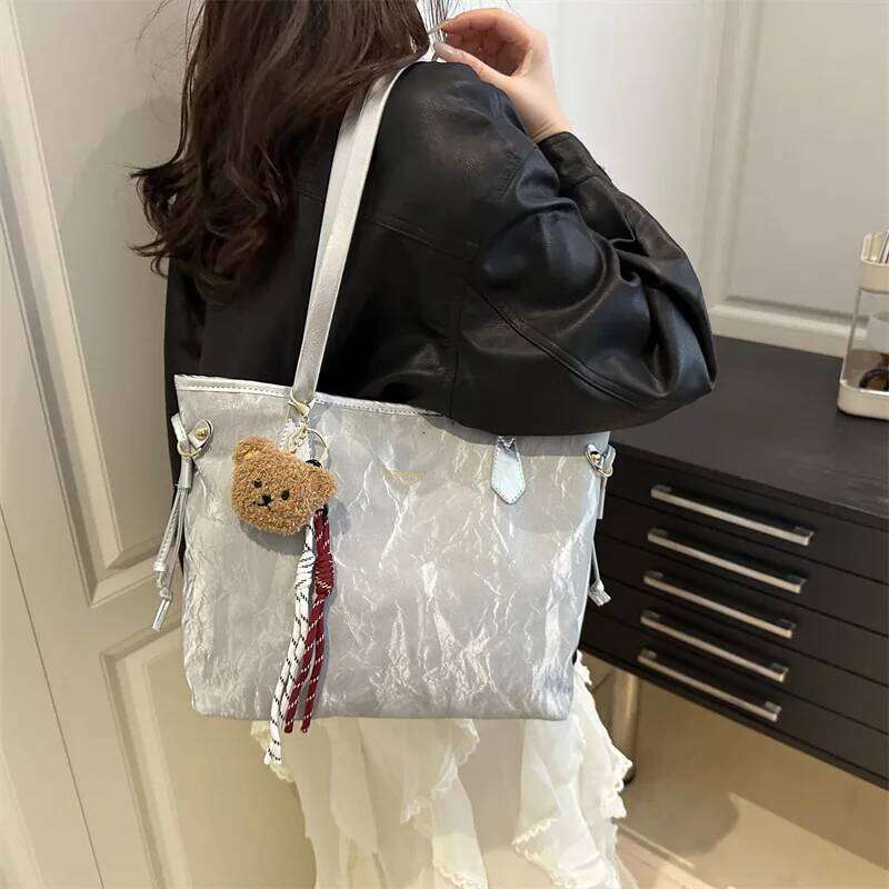 Versatile Pu Leather Shoulder Bags for Women Large Capacity Ladies Tote Bag College Style Student Girls Handbags with Pendant Y260205