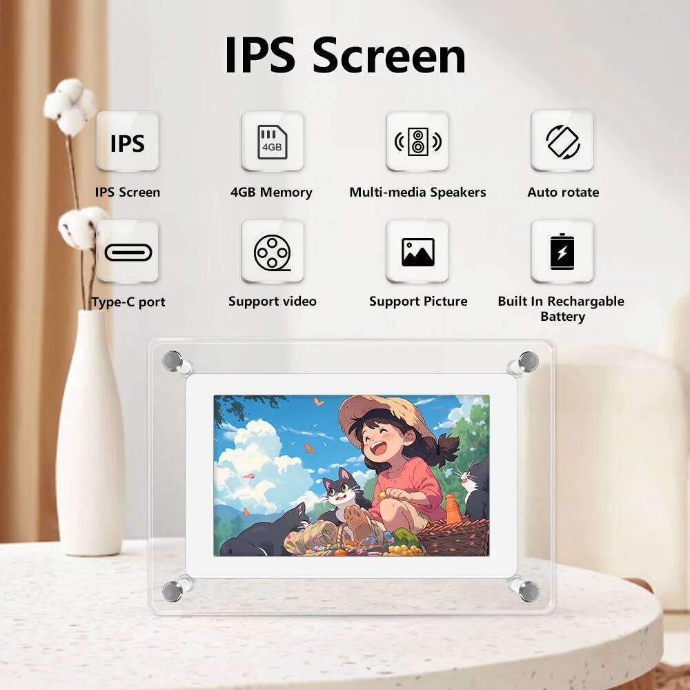 Acrylic Photo 5 and 7 Inch IPS Screen 4GB Memory Rechargeable Battery Auto Rotate Portable Digital Picture Frame S260205