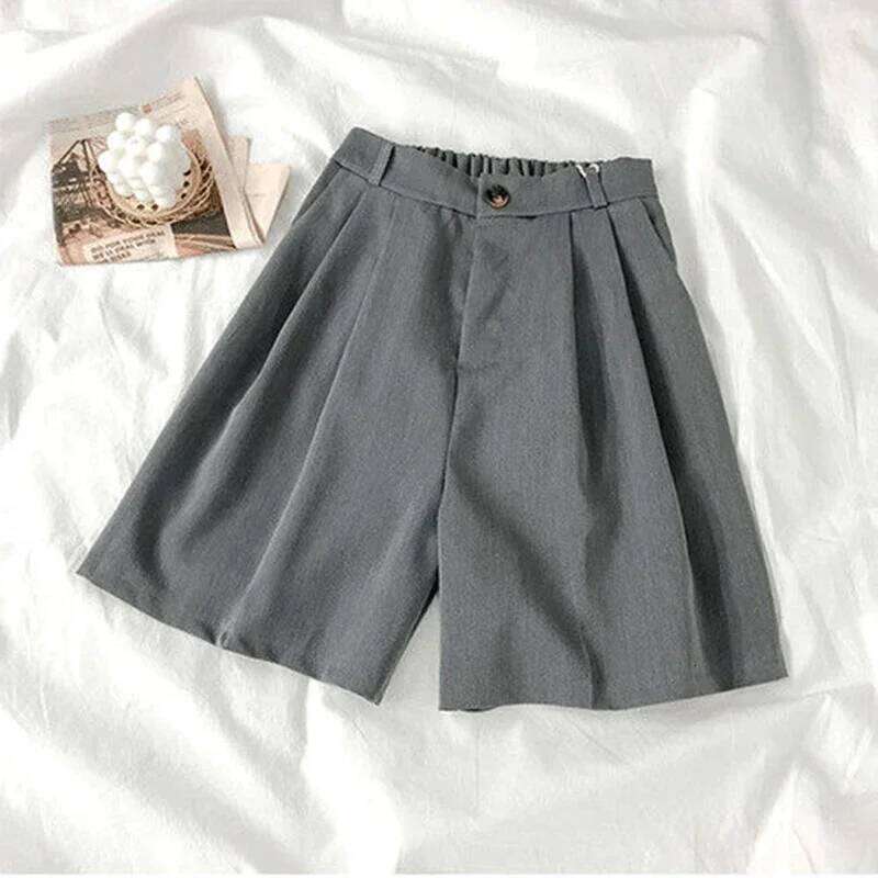 Casual High Waist Wide Leg Suit Women Korean Fashion Loose Solid Summer Office Ladies Black Thin Shorts XJ260206