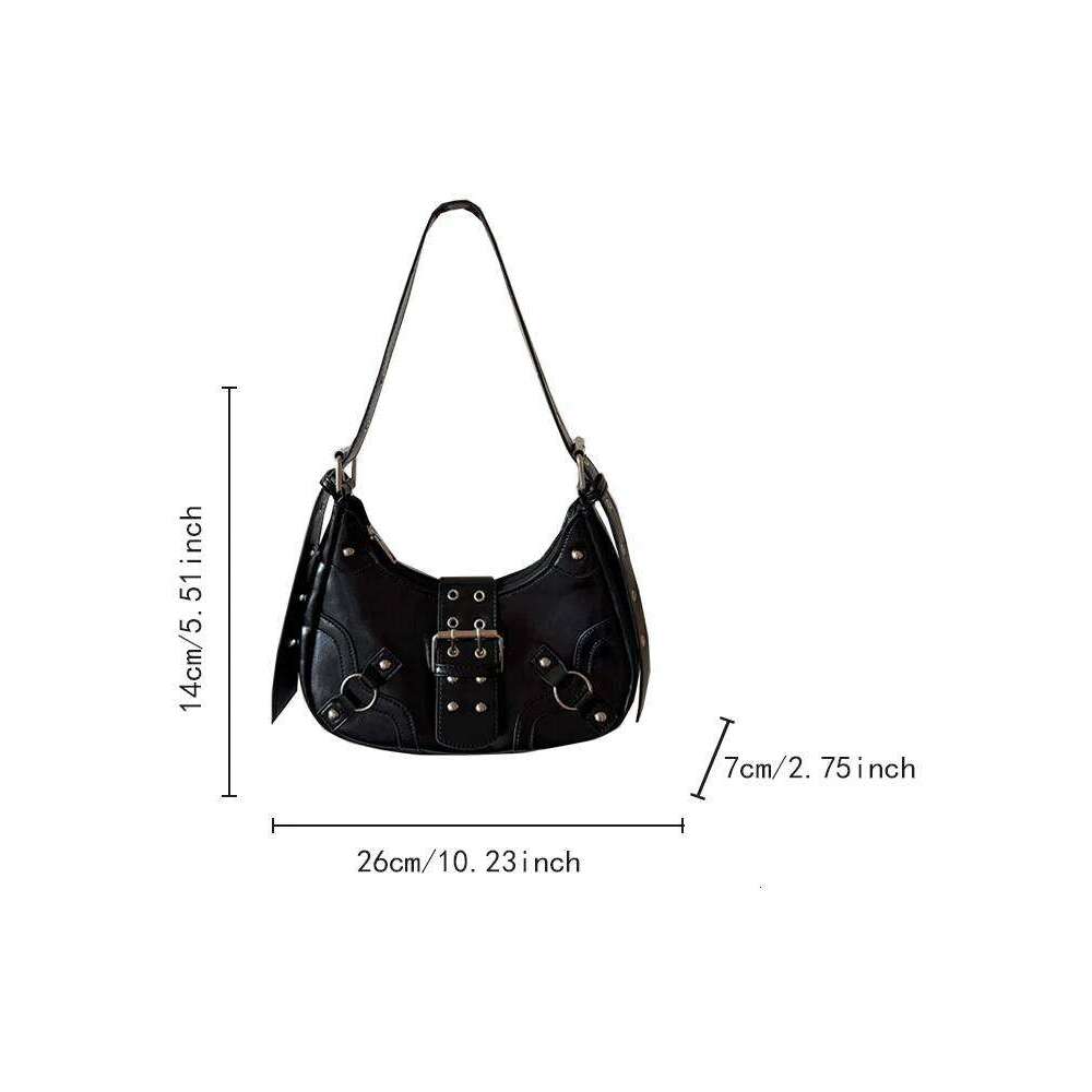 2025 new motorcycle fashion rivet crescent casual crossbody shoulder armpit daily commuting women's bag Y260205