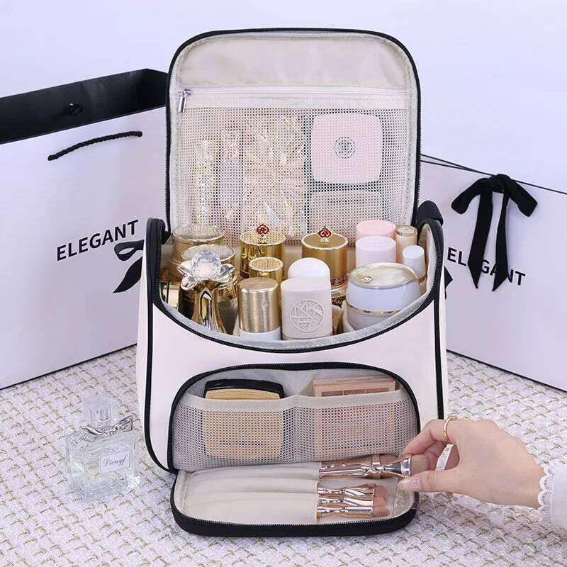New Makeup Portable PU Leather Cosmetics Organizer Large Capacity Storage Travel Essential Women's Bag Y260206