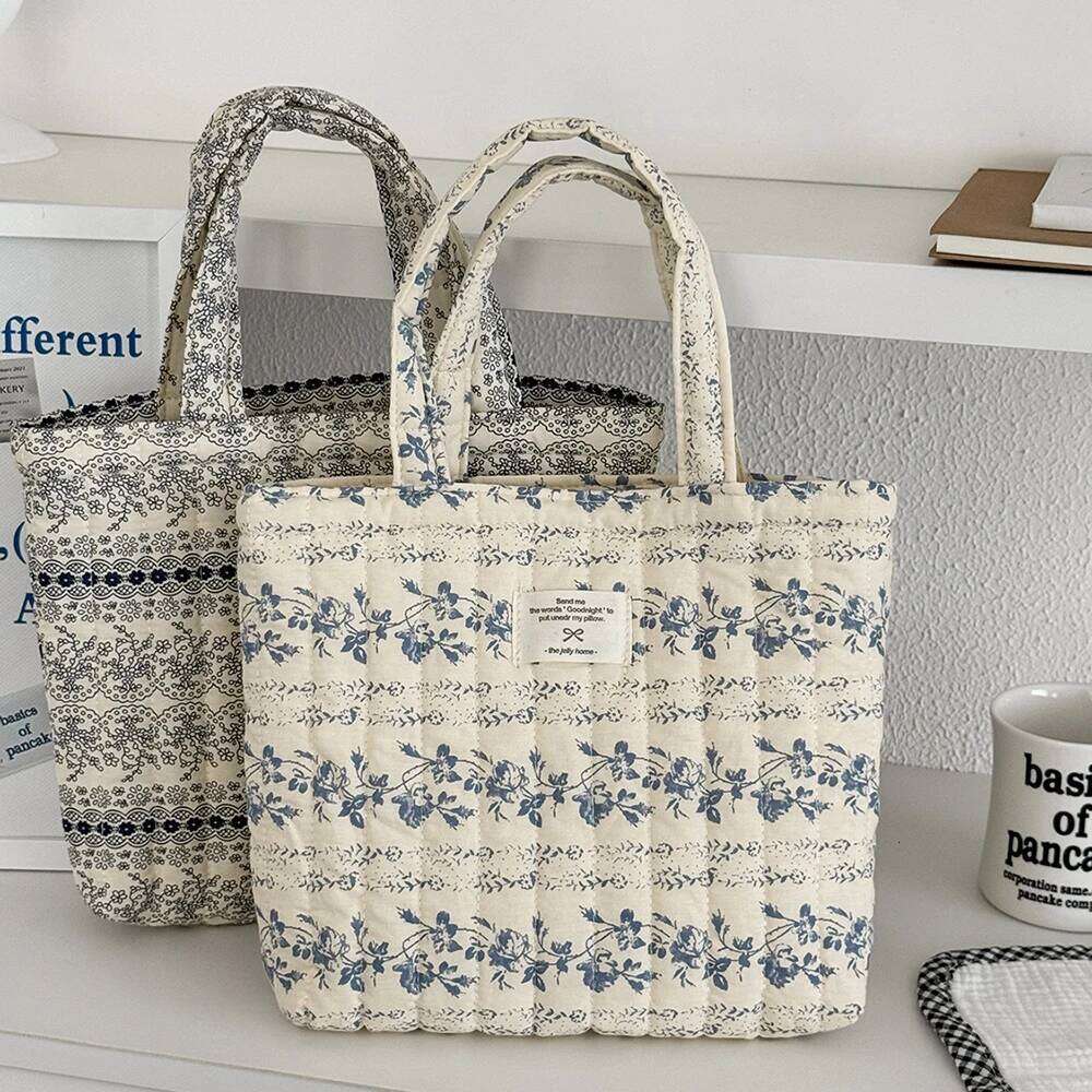 2025 Fashion Vintage Flower Women Portable Outdoor Daily Toiletry Storage Shopping Large Capacity School Tote Bag Y260206
