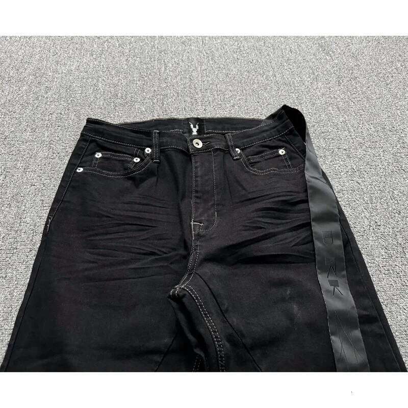 High Street RO Style Denim Men's 24SS Basic Elastic Black Ribbon Loose Flared Streetwear Casual Jeans Pants Men Clothing X260207 - view 4