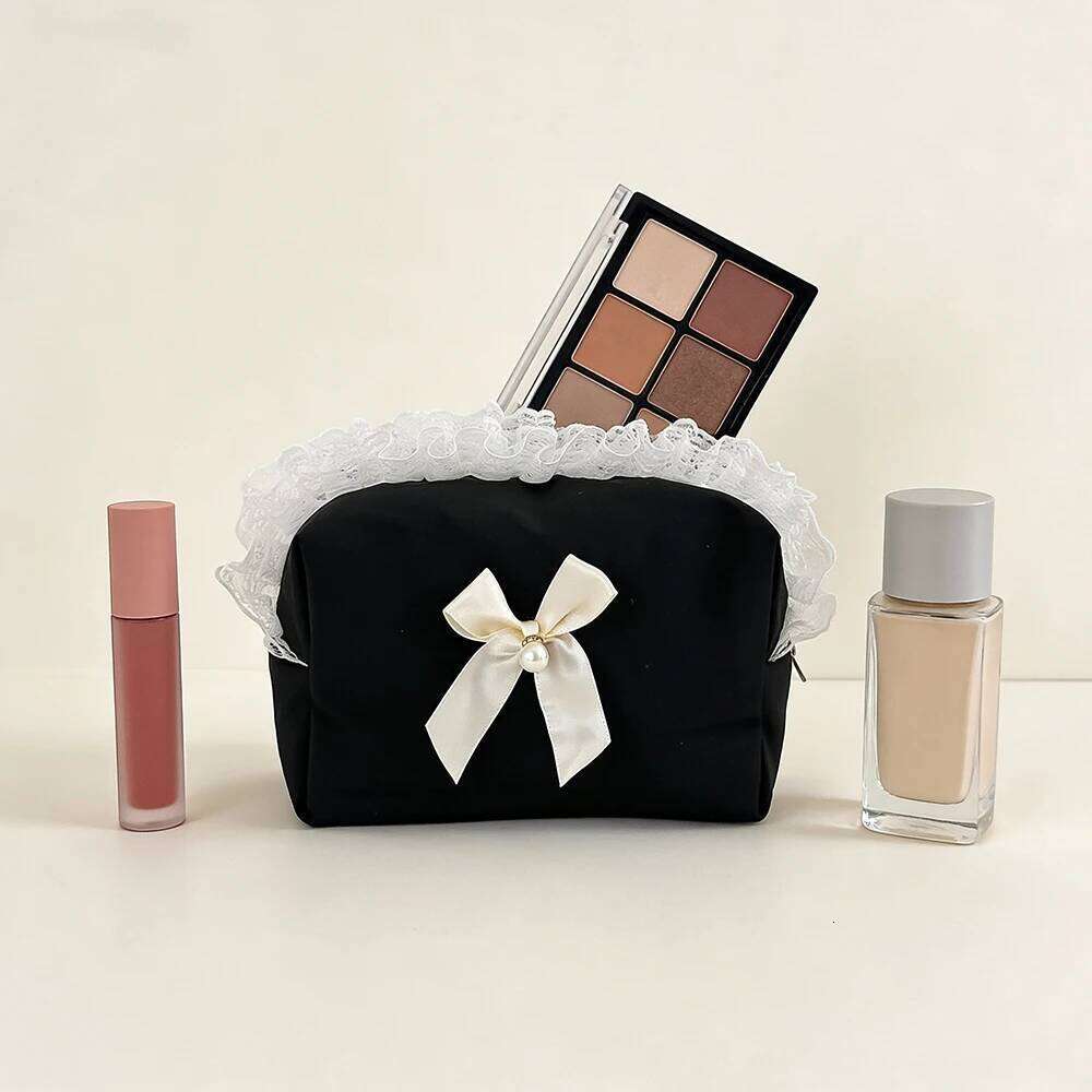 Lace Bow Pearl Mini Organizer Women's Bags Makeup Cute Lipstick Pouch Skincare Small Cosmetics Bag Y260206