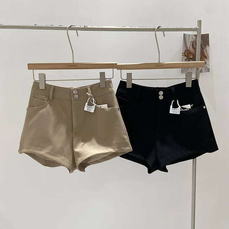 Women's Autumn Winter High Waist Wool&blend Wide Leg Shorts Lady Solid Color Hot Girl Boot Short Pants XJ260206