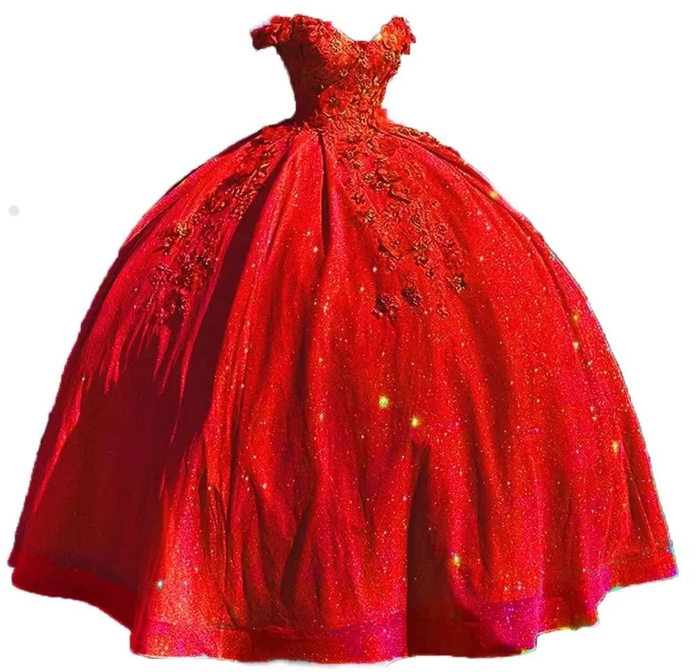 Quinceanera Dresses Glittering Off Shoulder Ball Gown with Appliques Sweet 16 Debutante Party Birthday Vestidos De 15 Anos F07