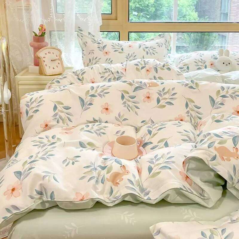 Ins Floral Bedding Set Girl Favorite Pink Single Double Queen Size Duvet Cover No Filler Flat Sheet Pillowcase Home Bed Linens XJ260206