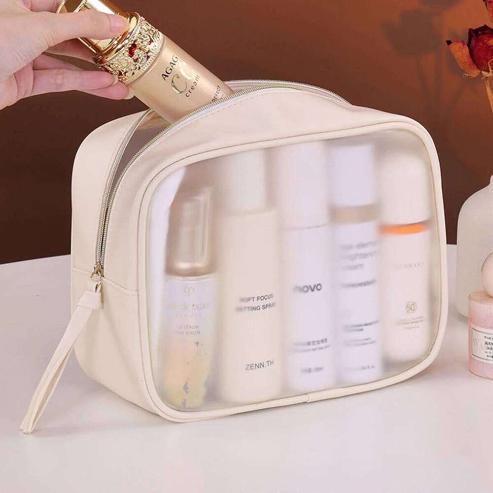 PVC Matte Semi Transparent Cosmetics Large Capacity Makeup Organizer Women's Travel Wash Bag Essentials Y260206