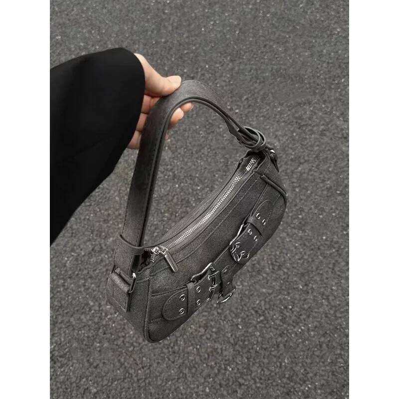 Sweet Cool Denim Grey Shoulder Women Y2k Grunge Hot Girls Casual Handbag Lady Vintage Versatile Underarm Bag Autumn bolsas Y260205