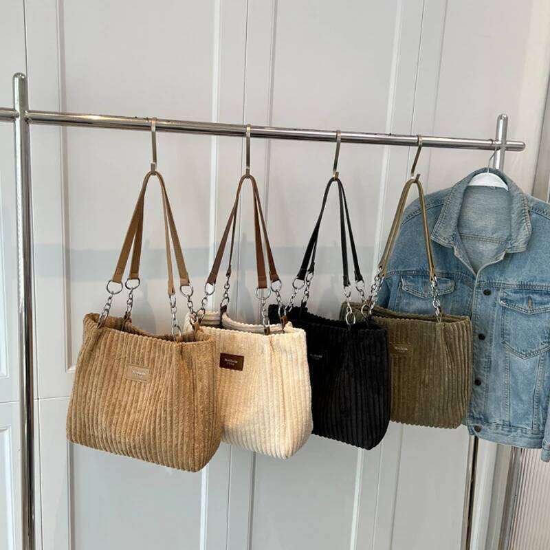Corduroy Single Shoulder Handbag Cotton Shopping Bag Commuter Handbag, Suitable for Women's Daily Travel Use-ll Y260205