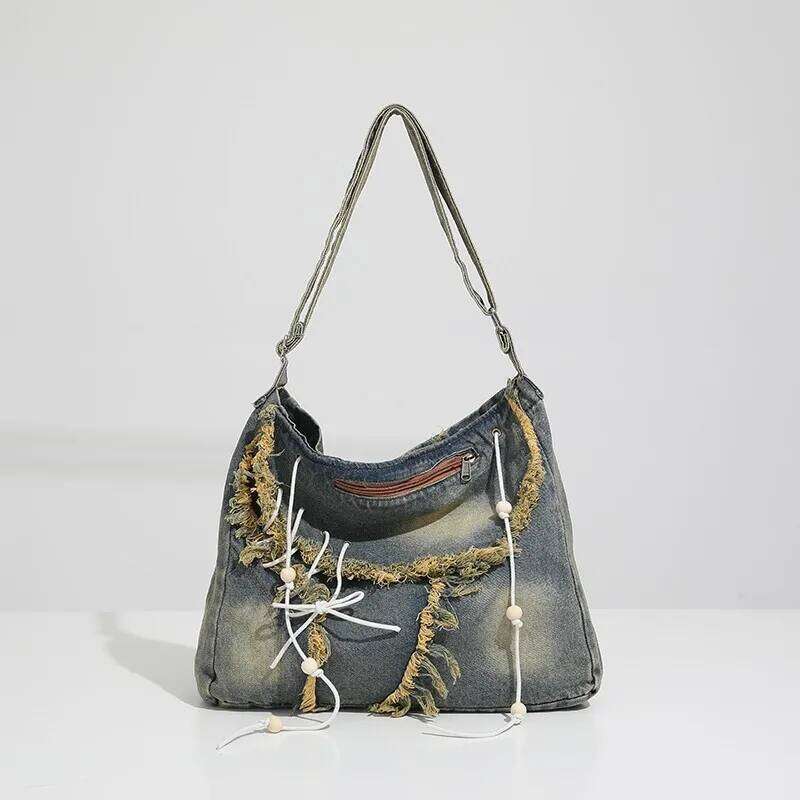 New Denim Zipper Large Capacity Shoulder Casual Crossbody 2026 Fashion Trend Versatile Sewing Thread Commuting Bags Y260205