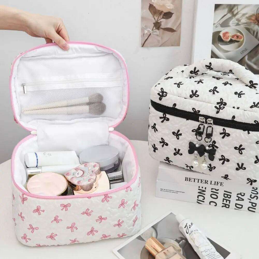 New Bowknit Print Cosmetic Large Capacity Pink Color Makeup Toiletry Bag Travel Y260206