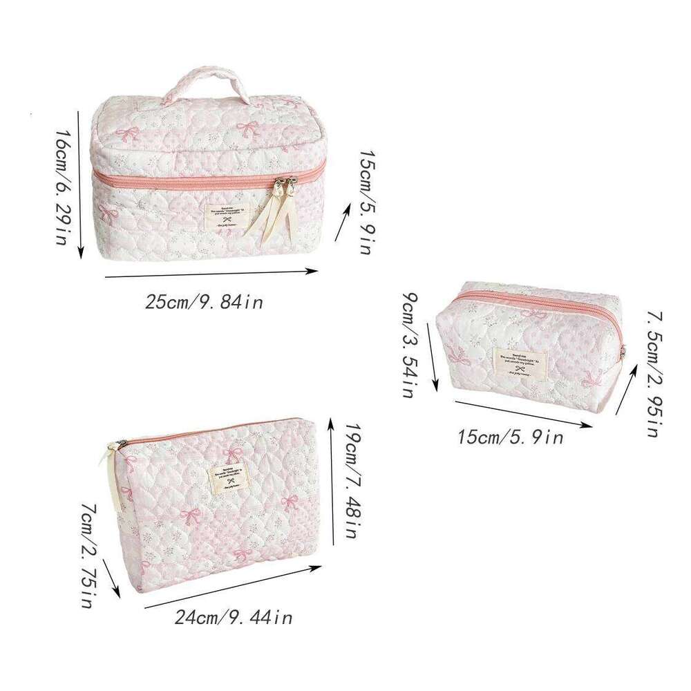 Fashion Heart Pink Floral Women Cosmetic Pouch Tote Portable Travel Women's Toiletry Bow Ladies Quilting Brush Bag Y260206