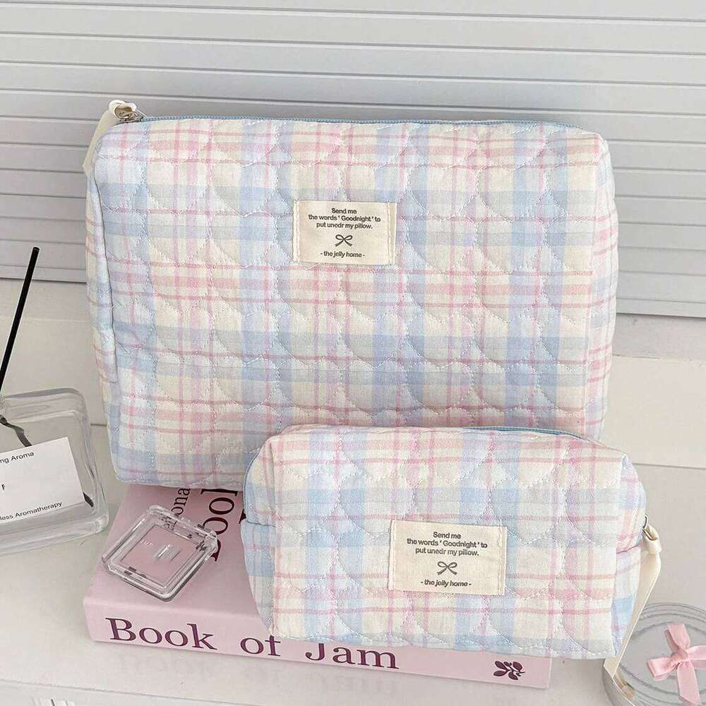 Cute Heart Women Quilting Makeup Large Capacity Travel Toiletry Cosmetic Storage Pouch Handbag Ladies Lipsticks Small Bag Y260206