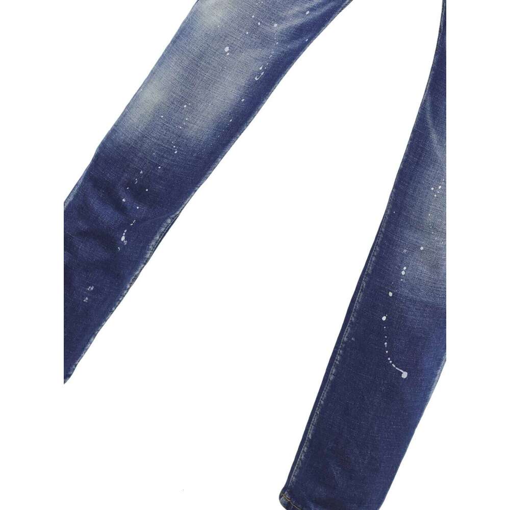 6054 Four Seasons New D2 Jeans Washed Ripped Patch Paint All-match Trendy Men's Foot Blue X260207 - view 7