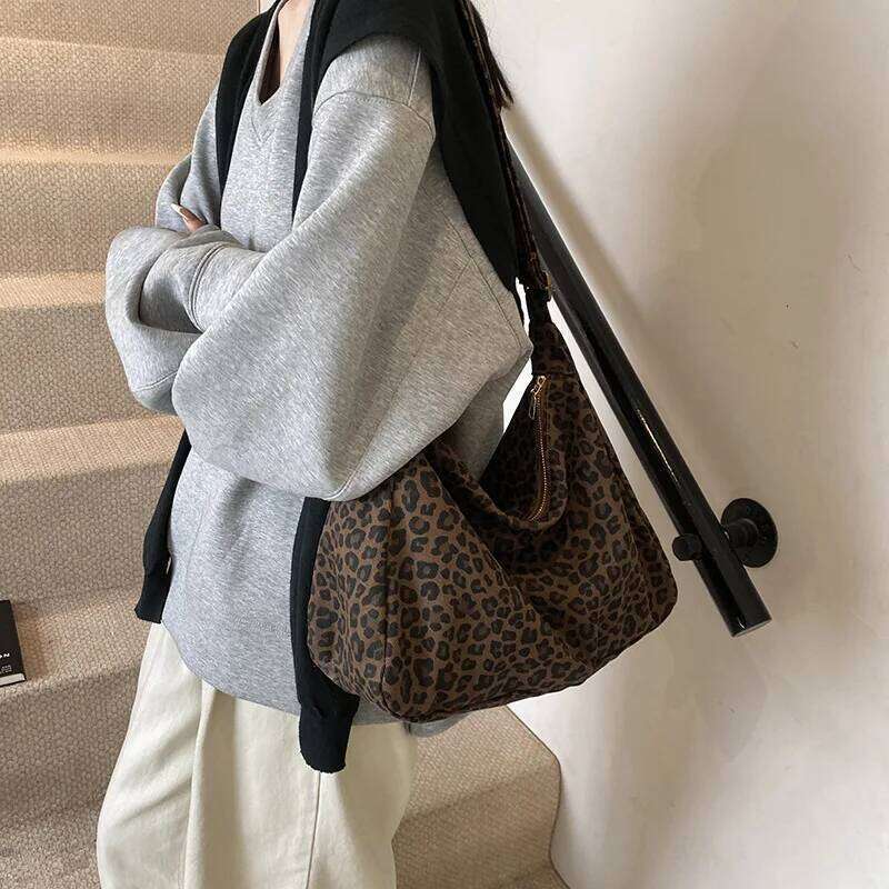 HOMEFISH Trendy Casual Soft Textile Shoulder Large Capacity Leopard Print Female Retro Crossbody Bag For Commute Outings Z260207 - view 6