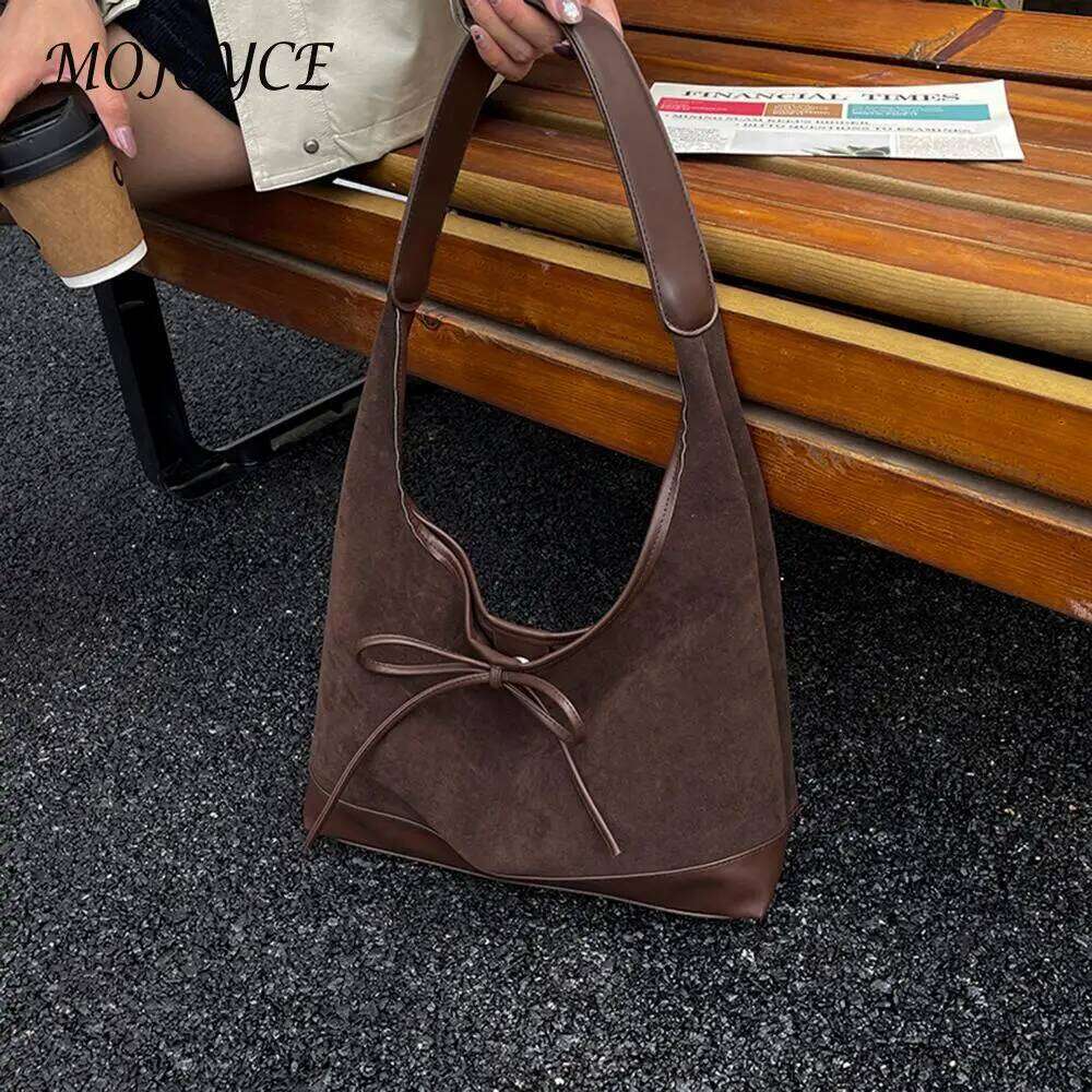 Bow Hobo Solid Colour Handbag Lightweight Slouchy Shoulder Bag for Women Travel Shopping Work Y260205