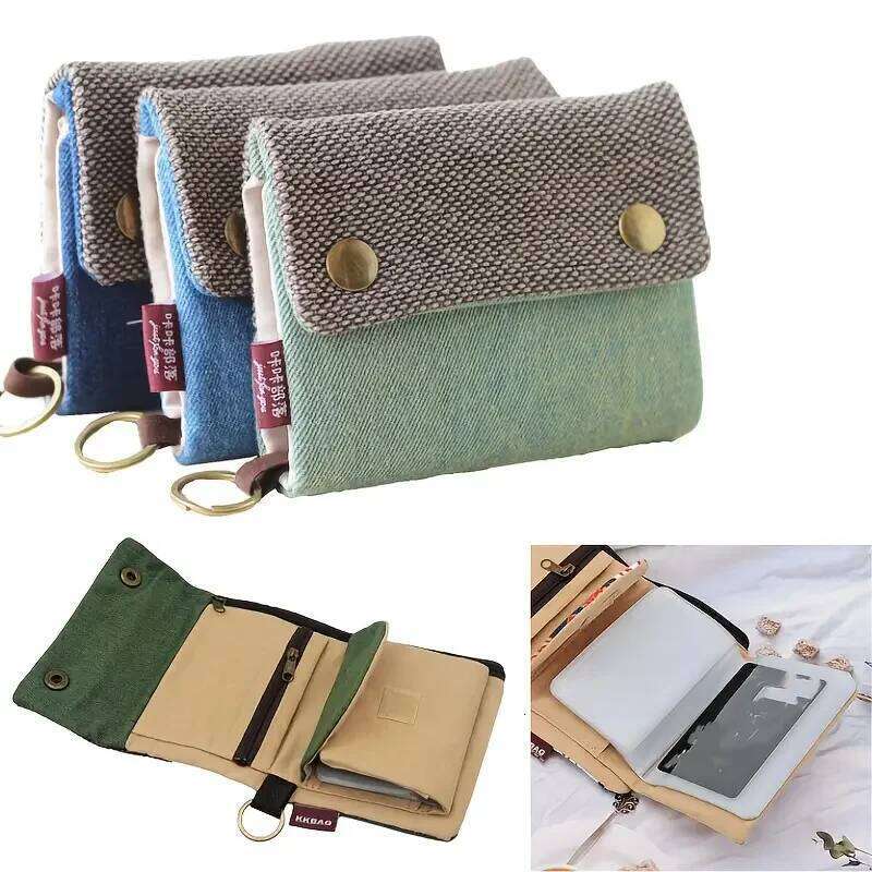 Women's Handmade Fold Fabric Wallet Simple Color Contrast Short Zipper Purses Cartoon Coin Purse Card Holder Key Organizer Y260206