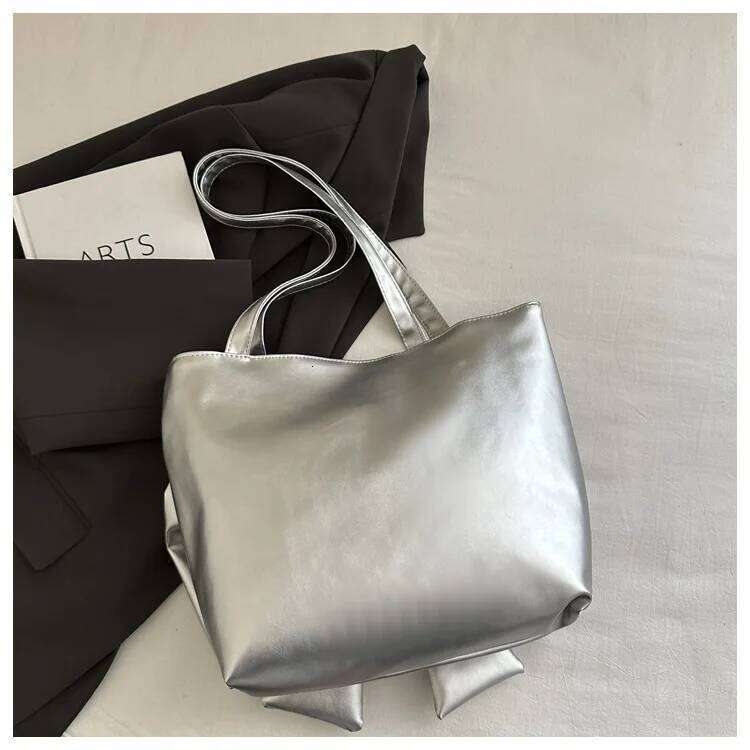 Bow Pleated Design Women's Pu Leather Shoulder Bags Sweet Solid Color Ladies Tote Bag Large Capacity College Female Handbags Y260205