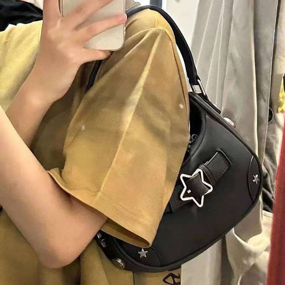 Women's Fashion PU Small Shoulder Y2K Star Armpit Purse American Retro Black Chic Hobo Bag High Quality Designer New Handbag Y260205