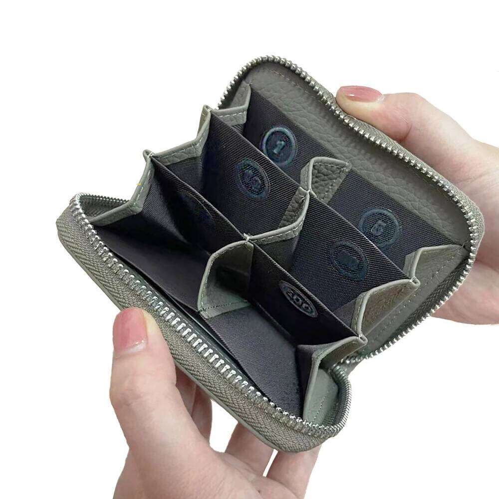 Genuine Leather Coin RFID Blocking Short Wallet for Men Women Zipper Anti theft Wallets Lychee Pattern Purse Money Bag Y260206