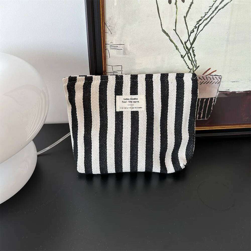 Simple Stripe Women Cosmetic Portable Small Bag Makeup Case Storage Handbag Travel Pouch Organizer for Lady Y260206