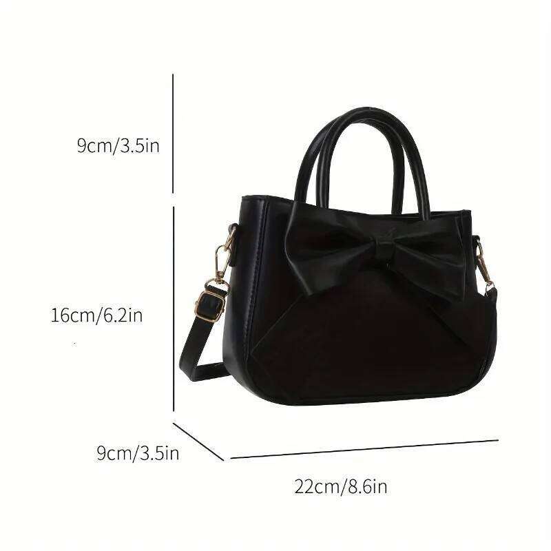 Elegant Black Bow Decorative Handbag Shoulder Crossbody Bag with Golden Hardware and Detachable Horizontal Strap, Stylish Daily Y260205