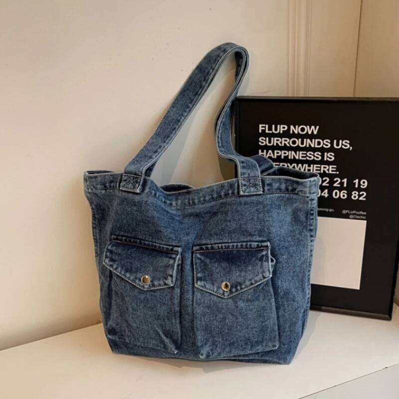 Retro Design Women's Denim Shoulder Bags Large Capacity Ladies Travel Handbags Commuter College Girls Book Tote Shopper Bag Y260205
