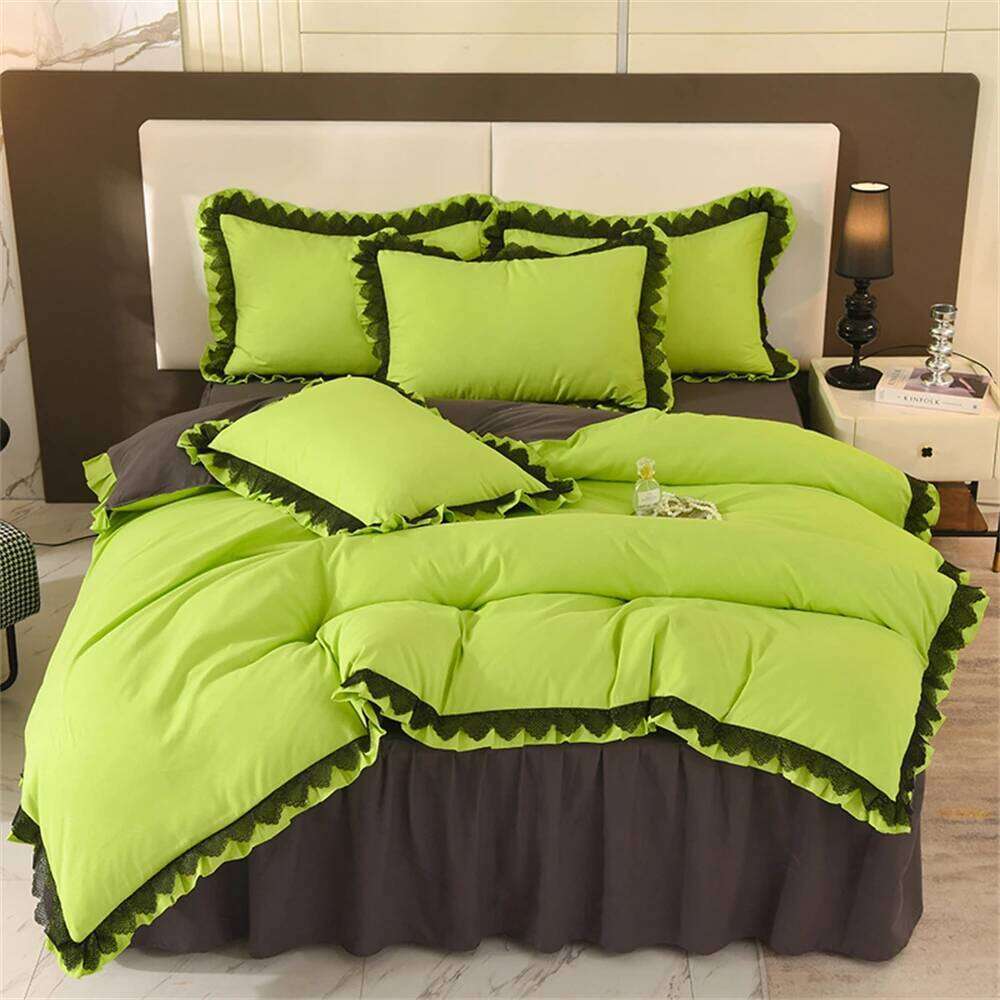 Princess Style Bedding Ruffle Duvet With Lace Soft Four Piece Set Quilt Cover Bed Skirt Pillowcase Girls Bedroom Decor XJ260206