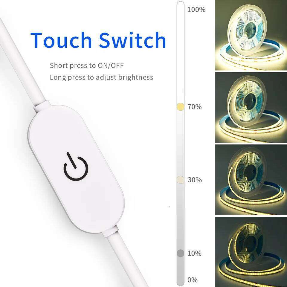 5V COB LED Strip Touch Dimmer USB Plug 320LEDs/m High Density Flexible Tape 3000K 4000K 6500K Led Lights Indoor Lighting Z260206