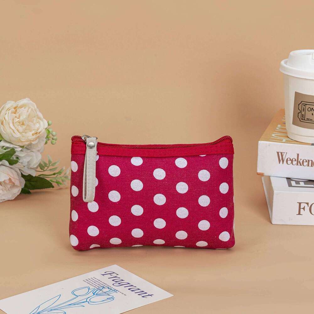 Polka dot canvas makeup Travel portable hand wash Ladies' hand-held storage bag Cute Student Wallet Y260206