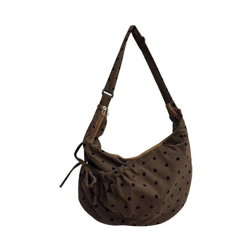 Simple Polka Dot Bowknot Decoration Corduroy Women's Shoulder Bags Large Capacity Female Handbag Versatile Ladies Messenger Bag Y260205