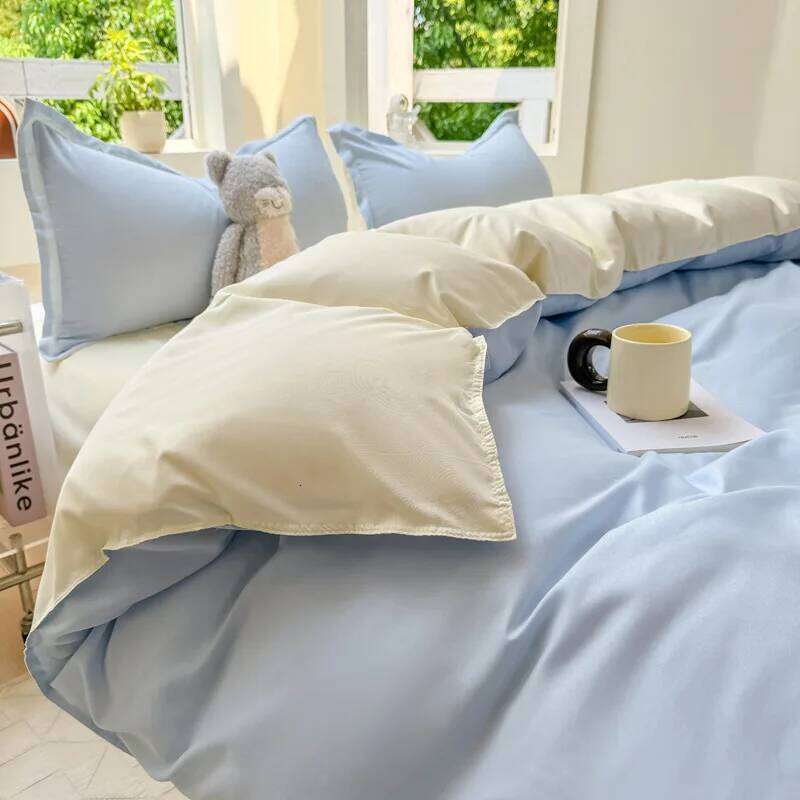 Blue Duvet Cover with Zipper Nordic Ins Twin Full Queen Size Flat Sheet Pillowcase Girls Boys 2025 Spring Bedding Set XJ260206