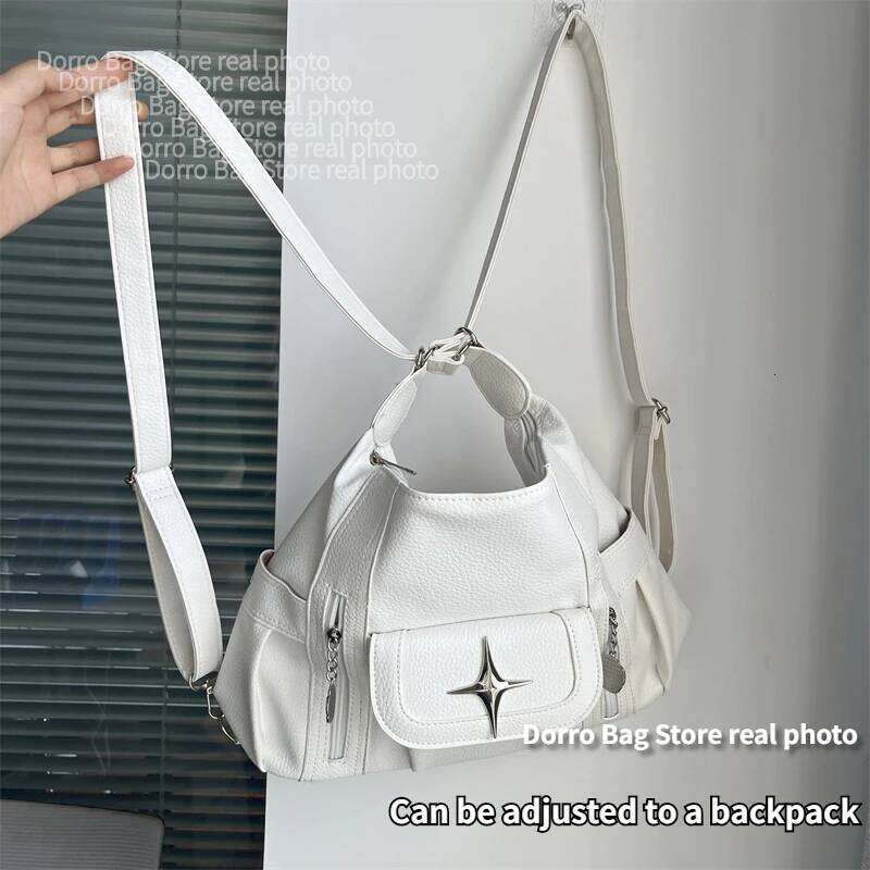 Simple Solid Color Pu Leather Women Shoulder Bag Soft Large Capacity Female Travel Backpack Sweet Cool Stars Ladies Tote Handbag Y260204