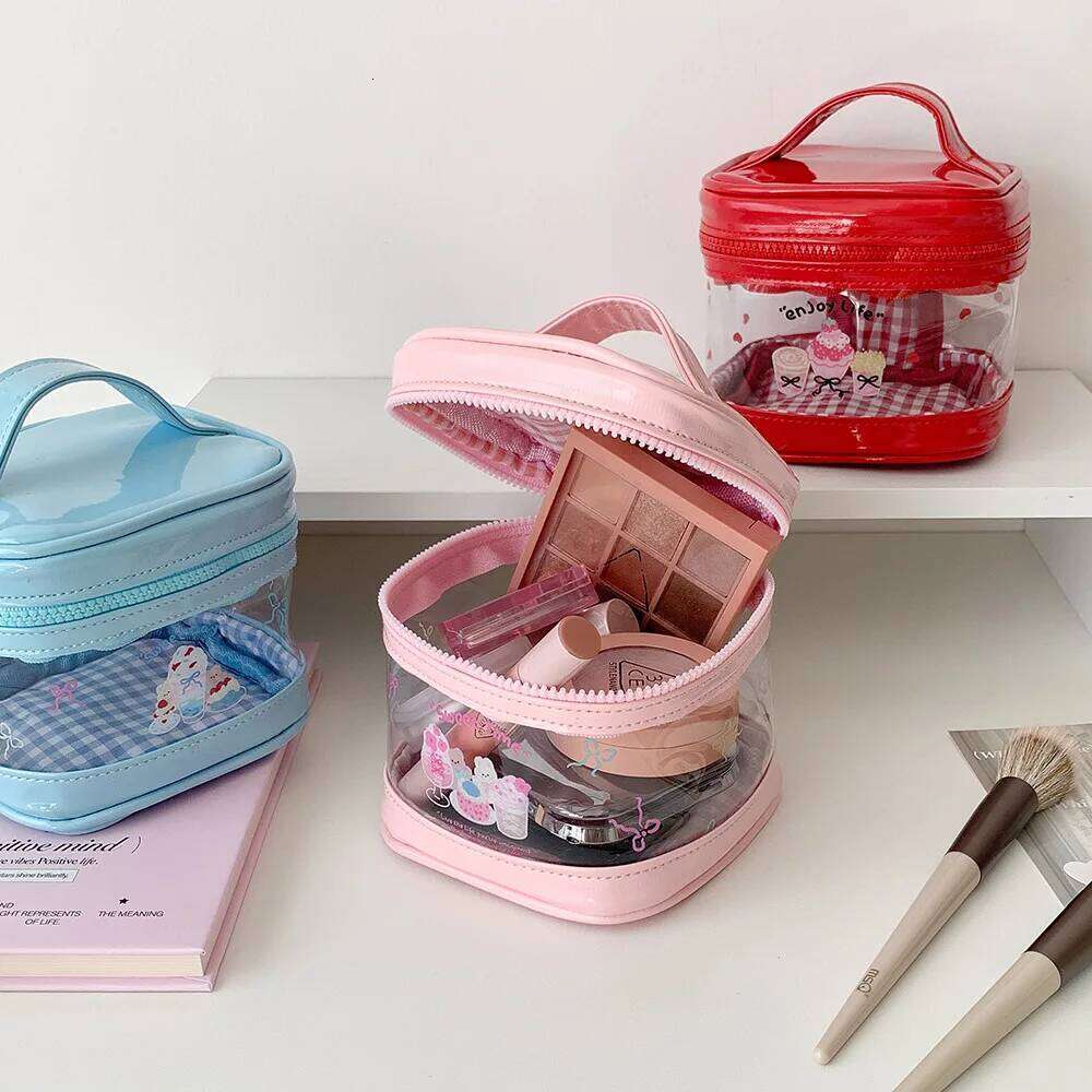 Cartoon Transparent Makeup Cute Doll Storage Pouch Portable Toiletry Bag for Girls Student Cosmetic Organizer Y260206